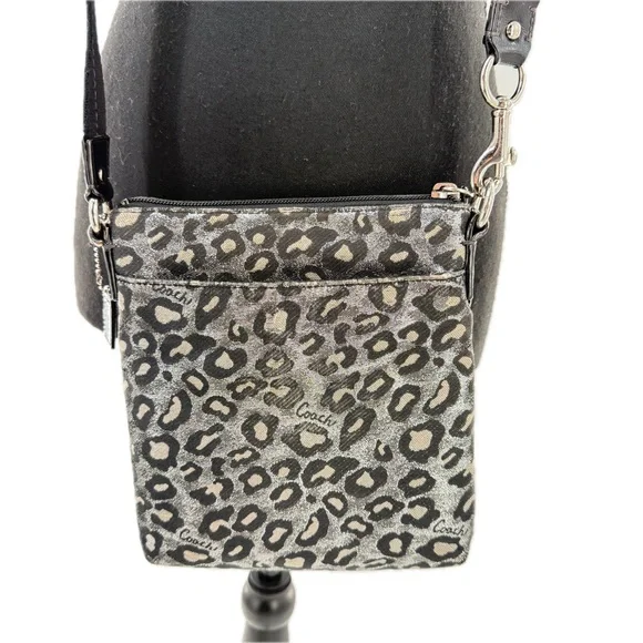 Coach Ocelot Leopard Print Crossbody Bag with Compact Wallet Black/Silver Fabric - Picture 12 of 17